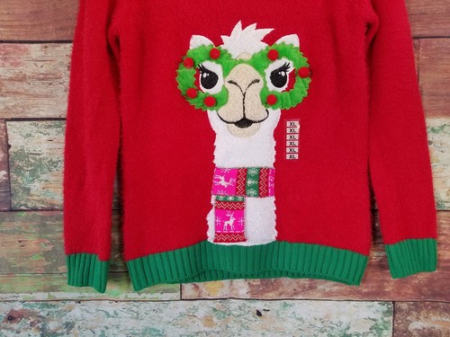 NEW LLAMA Alpaca Girl's Christmas Sweater Pink Red XL Youth Kids