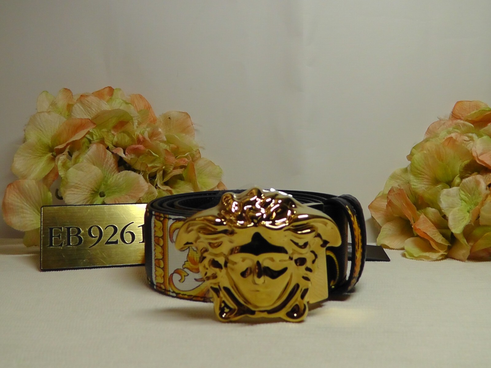 Pre-owned Versace Gold/black Heritage Medusa Buckle Reversible Leather Belt Sz 110 Or 43''