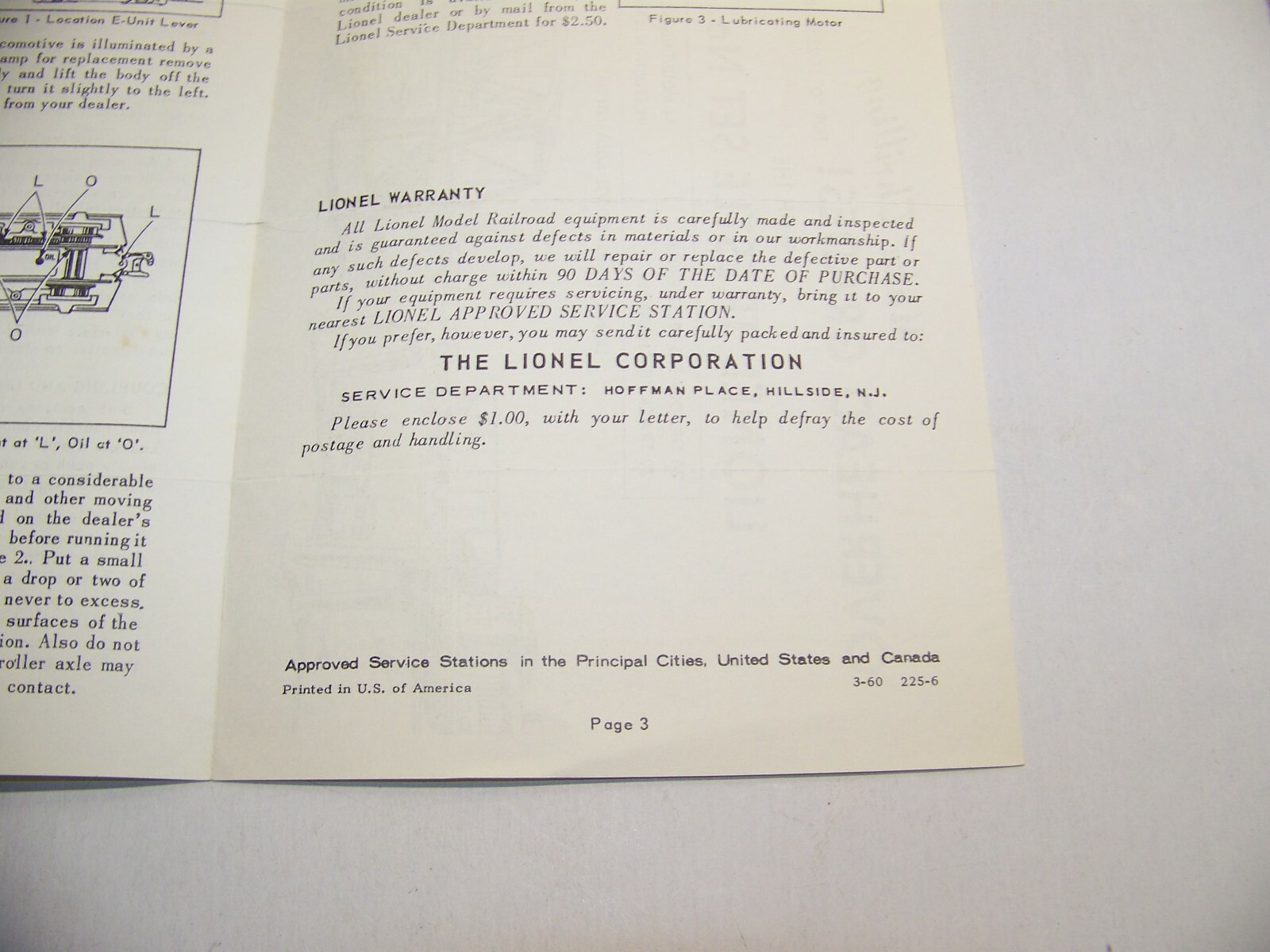 Lionel toy train original paper instruction sheet 225-6 3-60 Alco 90 day