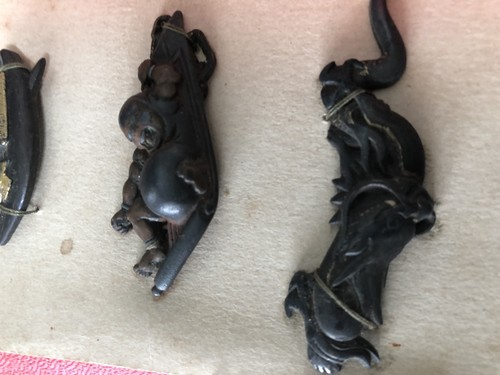 Antique Copper Short Sword Metal Fittings Koshirae (nine) In Original Box.