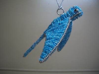 Manta Ray Blue Glass Beads Wire Sculptured Sea Life Hanging Christmas Ornament