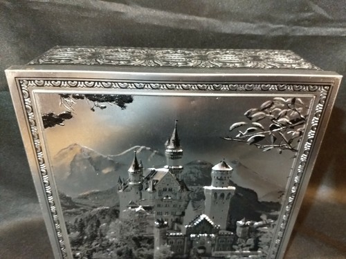 Vintage German Embossed 3D Tin Metal Box Schloss Neuschwanstein Castle Palace