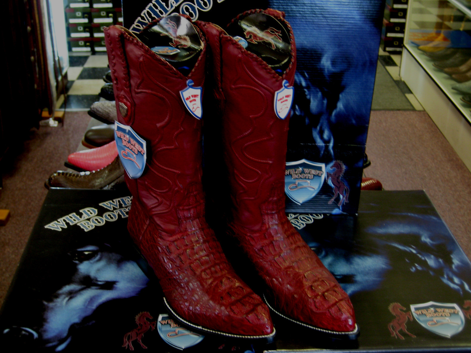 Pre-owned Wild West Boots Wild West Burgundy Crocodile Hornback Western Cowboy Boot J-toe (d) 2990206 In Red