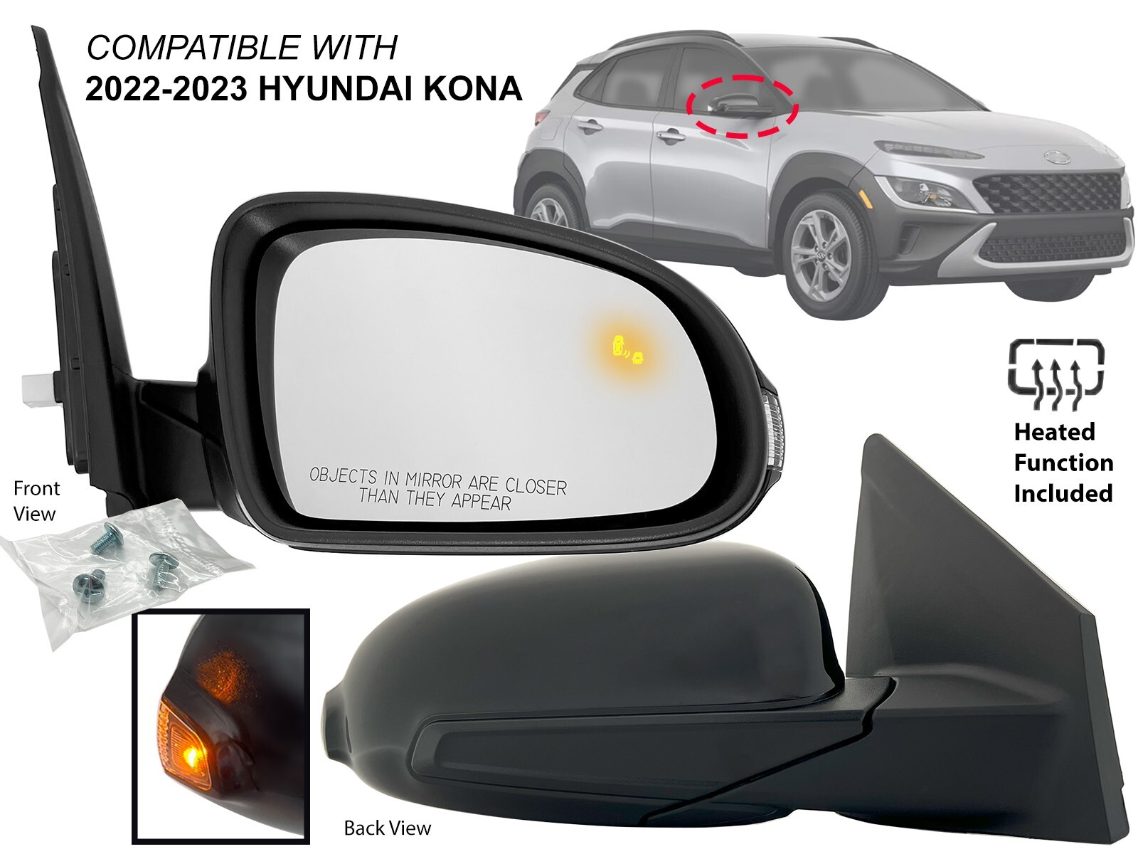 【699】【697】【704】15日までお取り置き 2022 2023 HYUNDAI KONA & EV Mirror BSD Turn Signal Power