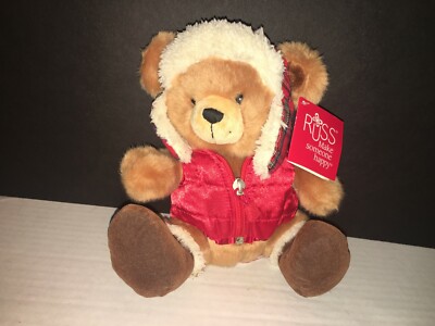 Russ Boomer Winter Bear Wearing Coat and Hat 10 inch Plush Stuffed Animal NEW