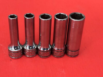 Snap-on 5pc 3/8'' Drive SAE Deep Socket Set 1/4  - 1/2  6-point SFS Series