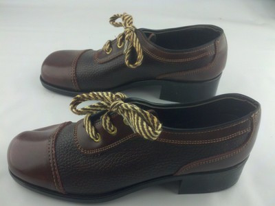 Vintage Brown Leather SANDY MCGEE Boy's High Heel Oxfords NOS