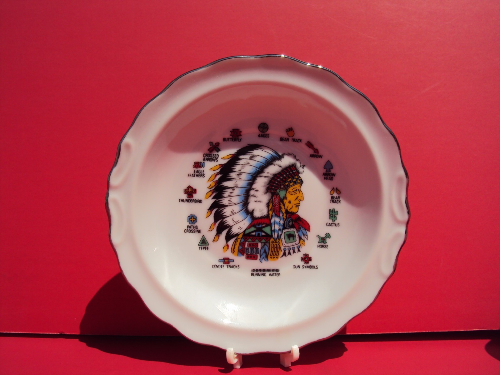 VINTAGE JAPAN Ceramic Plate & Creamer Set AMERICAN INDIAN with  NATIVE SYMBOLS