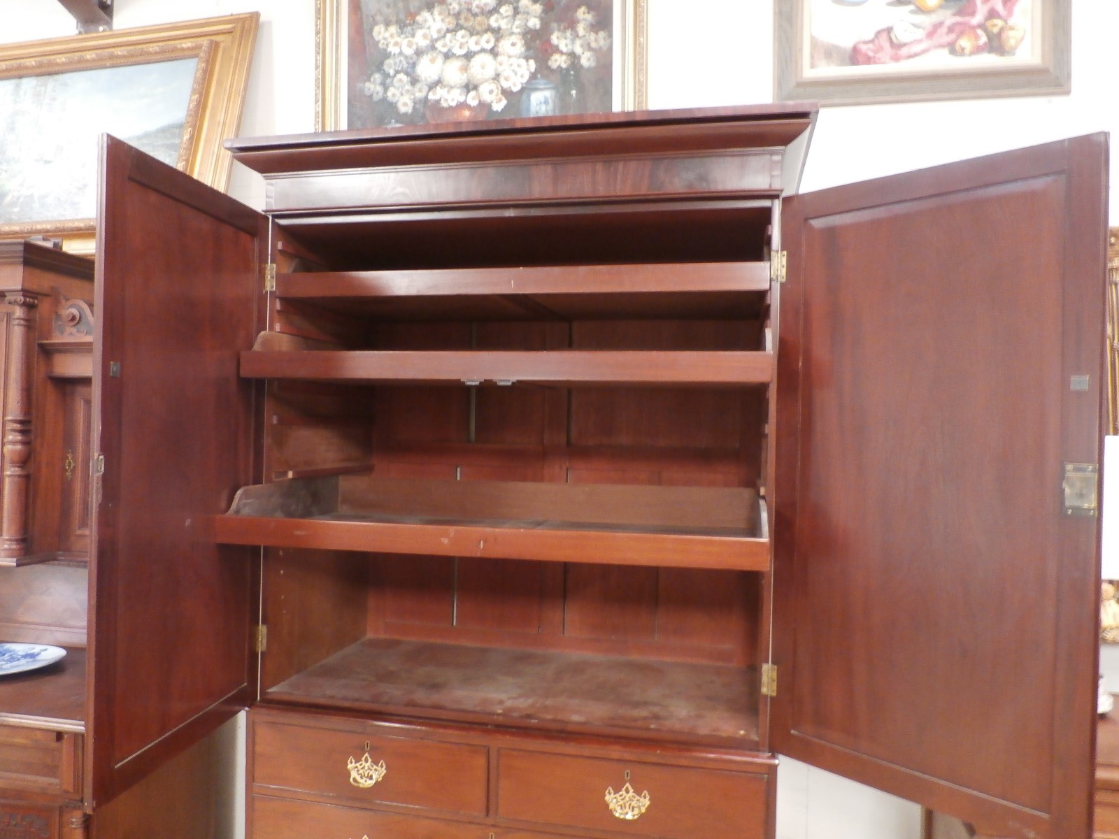 Antique English Linen Press Mahogany early 1800's