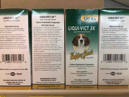 HAPPY JACK Liqui-Vict 2X Dog Canine Wormer Round Hook Worms Parisites 2 oz