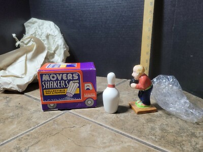 Fitz & Floyd Ceramic Movers Shakers, Spare Strike bowling Salt Pepper Set in box