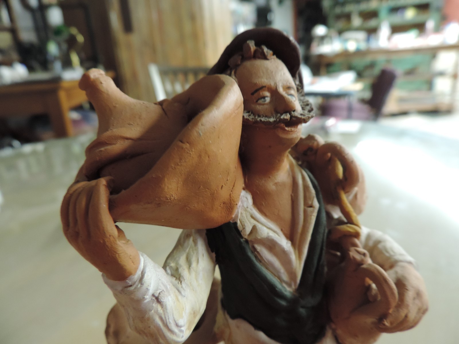 Vintage Decorative Clay Figurine Man With Water Jugs Marked Scarlatella