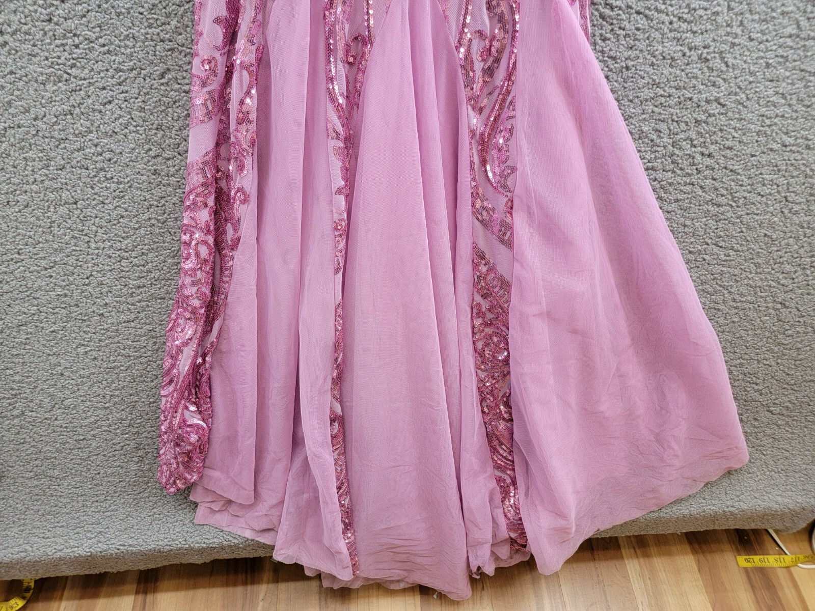 B Darlin Sequin-Pattern Floor-Sweeping Gown Juniors' 0 Dark Mauve Zip Closure - Picture 13 of 17