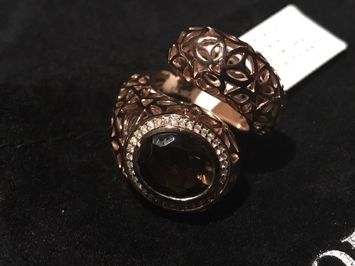 Pre-owned Di Modolo $895  Sz 6.5 Diamonds Smoky Quartz 18k 925 St Silver Sahara Ring In Yellow