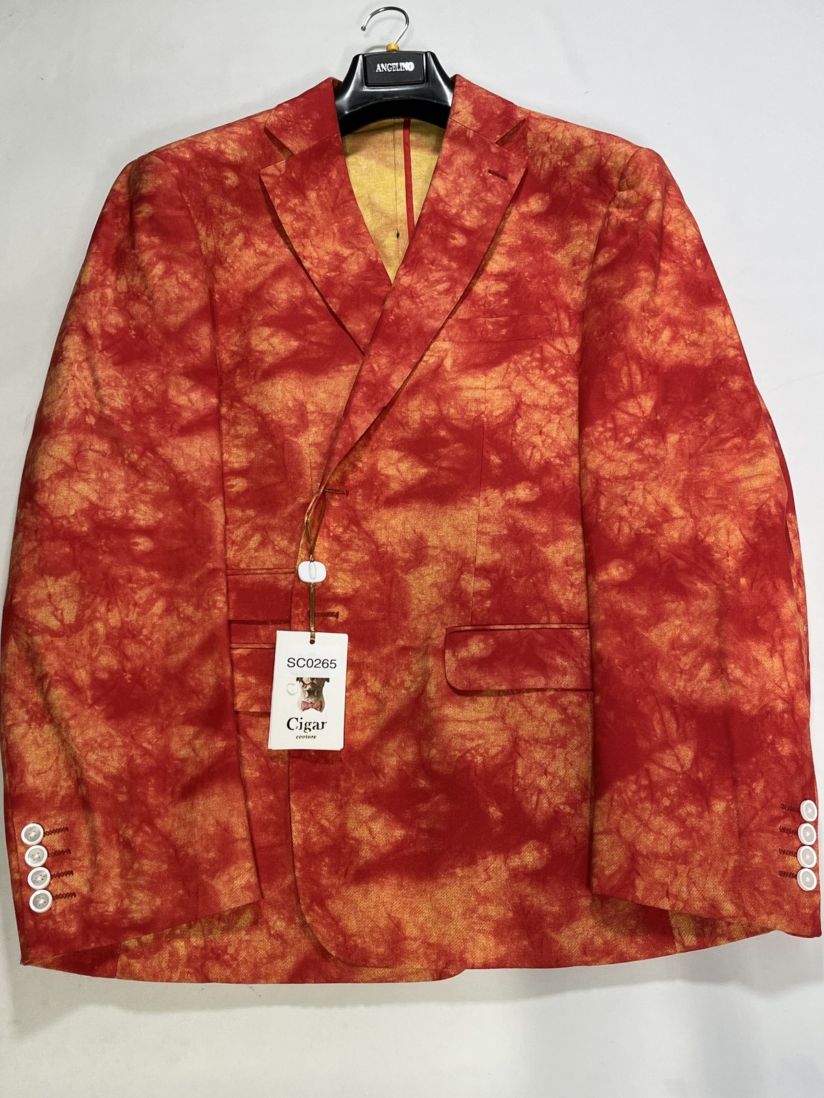 Mens Cigar Orange Tie Dye Pattern Casual Cotton Sport Coat 2XL NEW