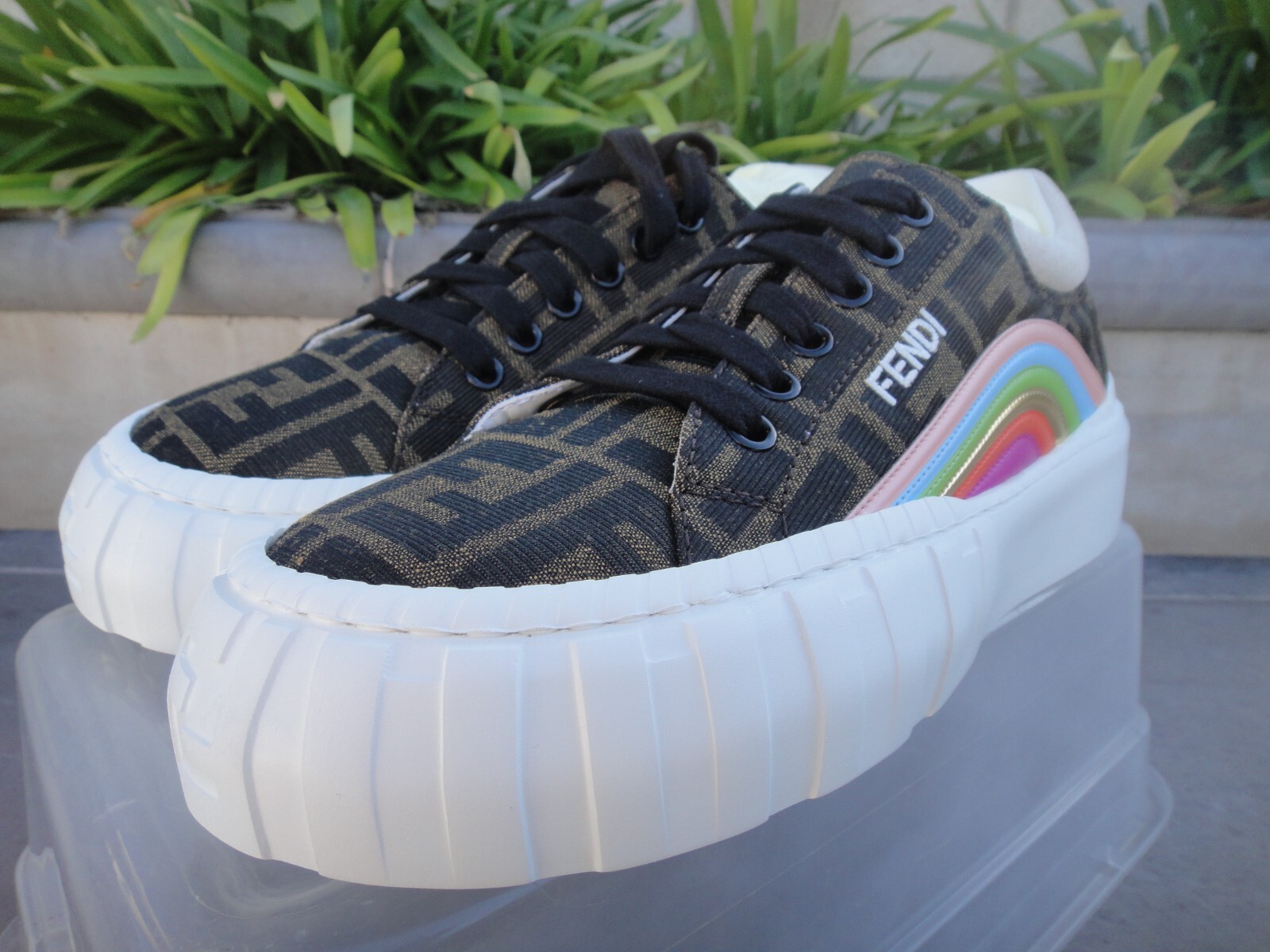 Pre-owned Fendi Force Lt Sneaker, Rainbow, Ff Canvas Suede, Women's Sz Pick Eu37, 38 Or 39