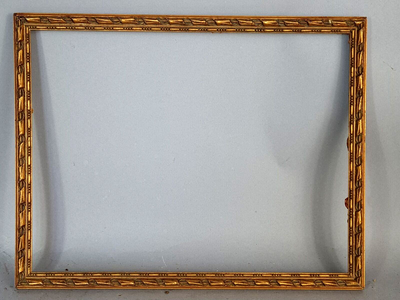 Cadre Ancien +Verre 37x29 Cm Feuillure 34x26 Cm Bois Stuc DorÃ© B893