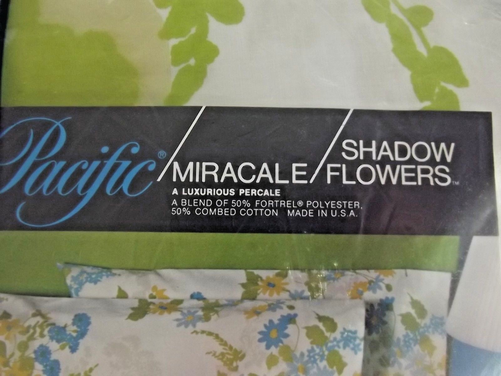 Pacific Miracale TWIN FITTED SHEET - Shadow Flowers - Percale 1960s NEW