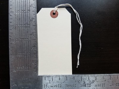 100 MANILA INVENTORY SHIPPING HANG TAGS SIZE #5 WITH STRING 4 3/4'' X 2 3/8''