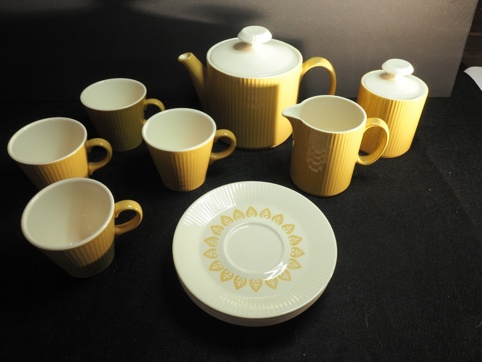 Vintage German Ribbed Porcelain Coffee Set 13 Pc - Mid Century Modern