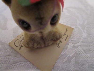 Josef Originals Teddy Bearw Flower  Figure Fuzzy Flocked George GOOD Label Japan