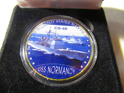 US NAVY - USS NORMANDY - CG-60 Challenge Coin w/ Presentation Box