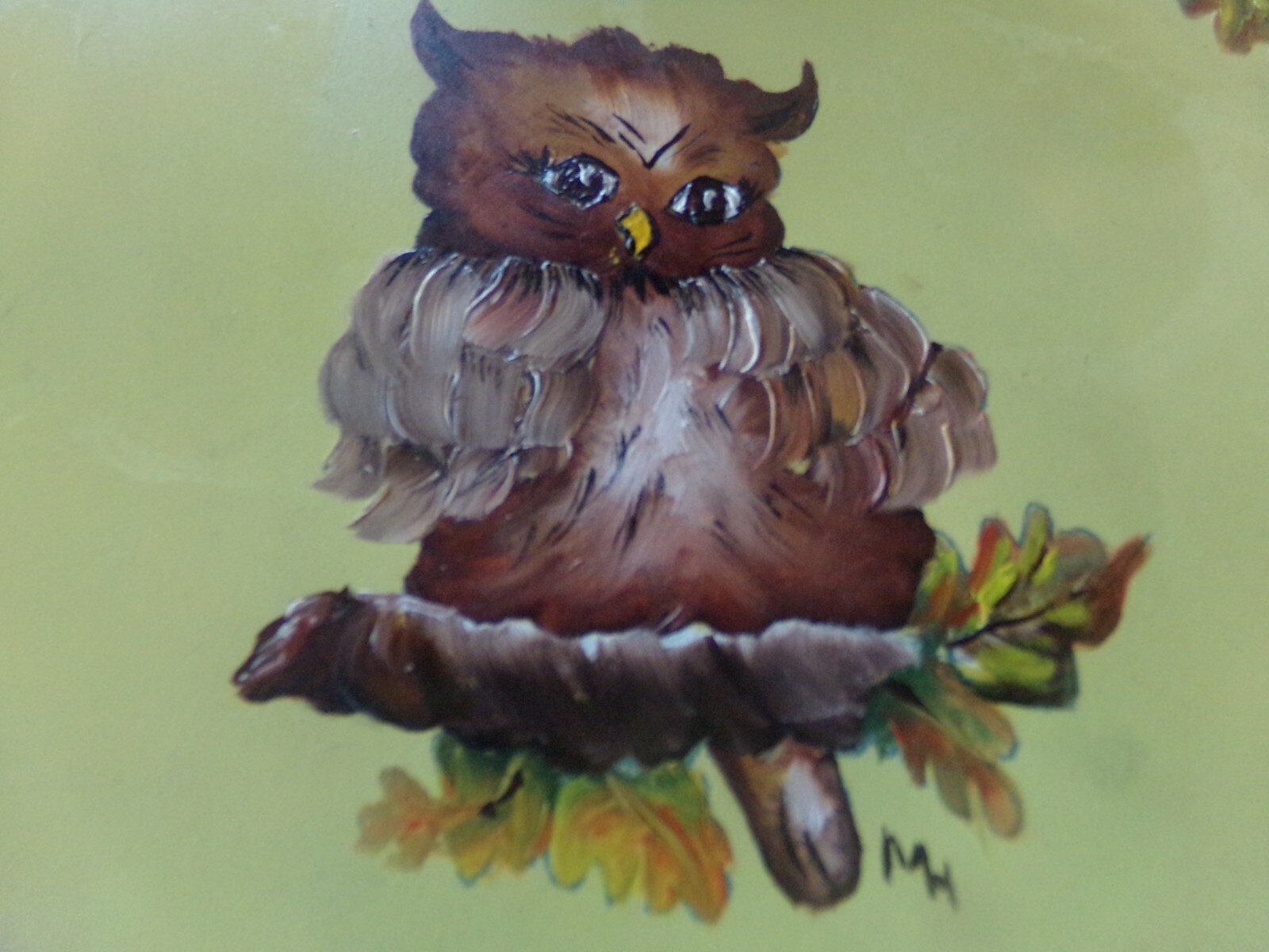 VINTAGE Hand Painted Owl Metal 12