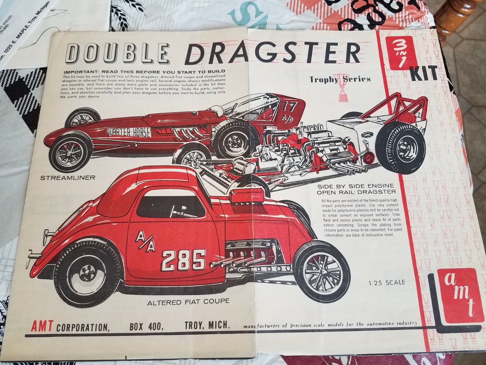 1960's AMT Model Car Instructions Double Dragster Trophy Series