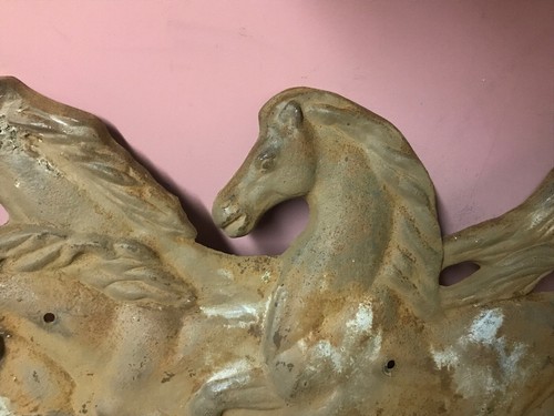 Rare Vtg Cast Iron Classical Wild Horses ?? Running Great Patina 29x14”
