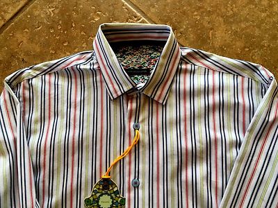 Luchiano Visconti Uomo Ltd Shirt S Striped w/Contrast Cuffs Mercerized NWT FAB!