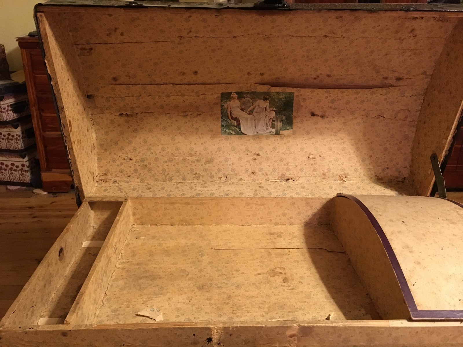 HUMPBACK DOME STEAMER TRUNK WITH FAUX ALLIGATOR SKIN EXTERIOR