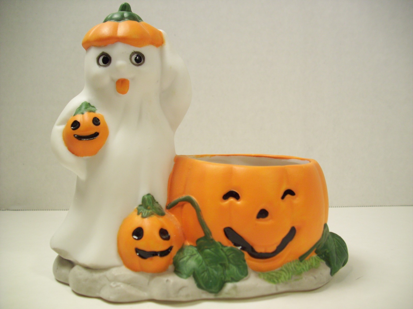 Vintage Ghost and Pumpkin Candle Holder Halloween Decoration Ceramic Kmart