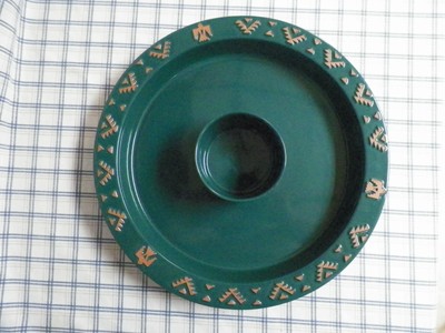 Frankoma Chip & Dip Serving Tray Set Teal Green Eagle Hawk Pattern Terra Cotta