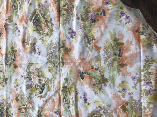 VTG 1970s Victorian Nouveau Lady Parasol Men Dress Fabric 2yds  Country Scene