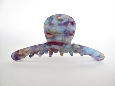 Blue and mixed color marbled design hair claw clip for fine, thin hair