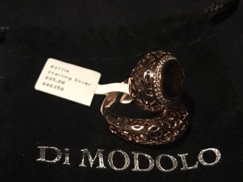 Pre-owned Di Modolo $895  Sz 6.5 Diamonds Smoky Quartz 18k 925 St Silver Sahara Ring In Yellow