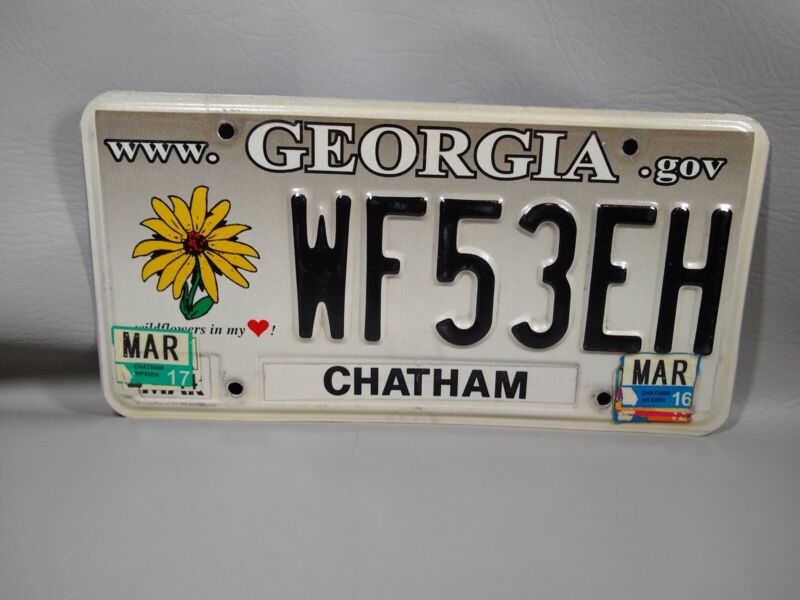 2016 2017 Georgia License Plate Tag WF53EH Chatham Wildflowers In My Heart March