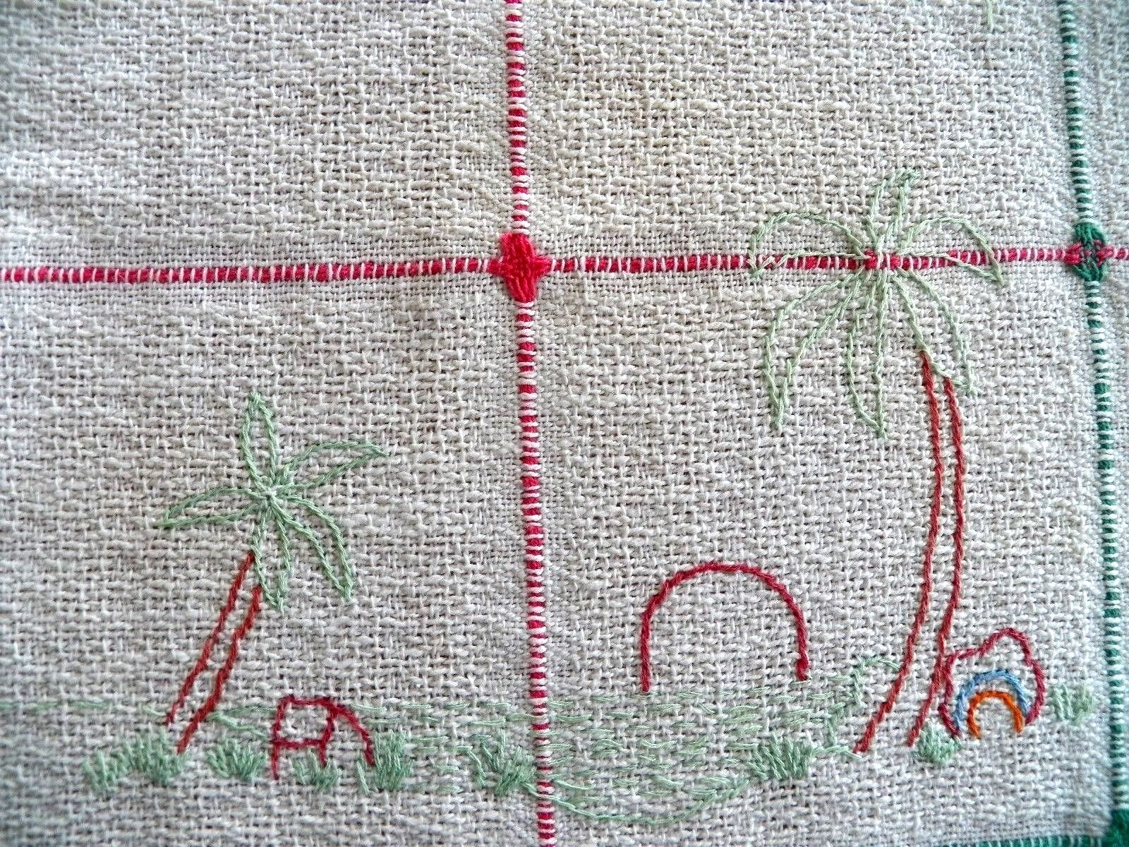 Vintage Woven Cotton Tablecloth with TROPICAL Motif Great Condition 46