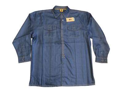 Steve Harvey Classic Shirt 3X Long Sleeve Navy Blue Denim Look Button Front-NWT