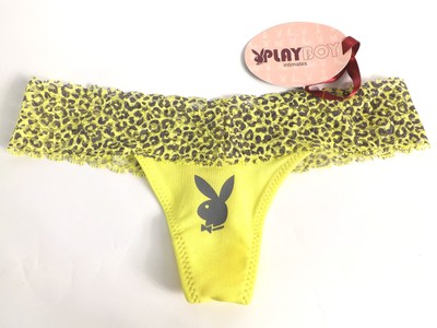 

КРУЖЕВНЫЕ сексуальные стринги PLAYBOY Bunny с глубоким вырезом и животным принтом PB253, неоновый желтый, L, Neon yellow, PLT253