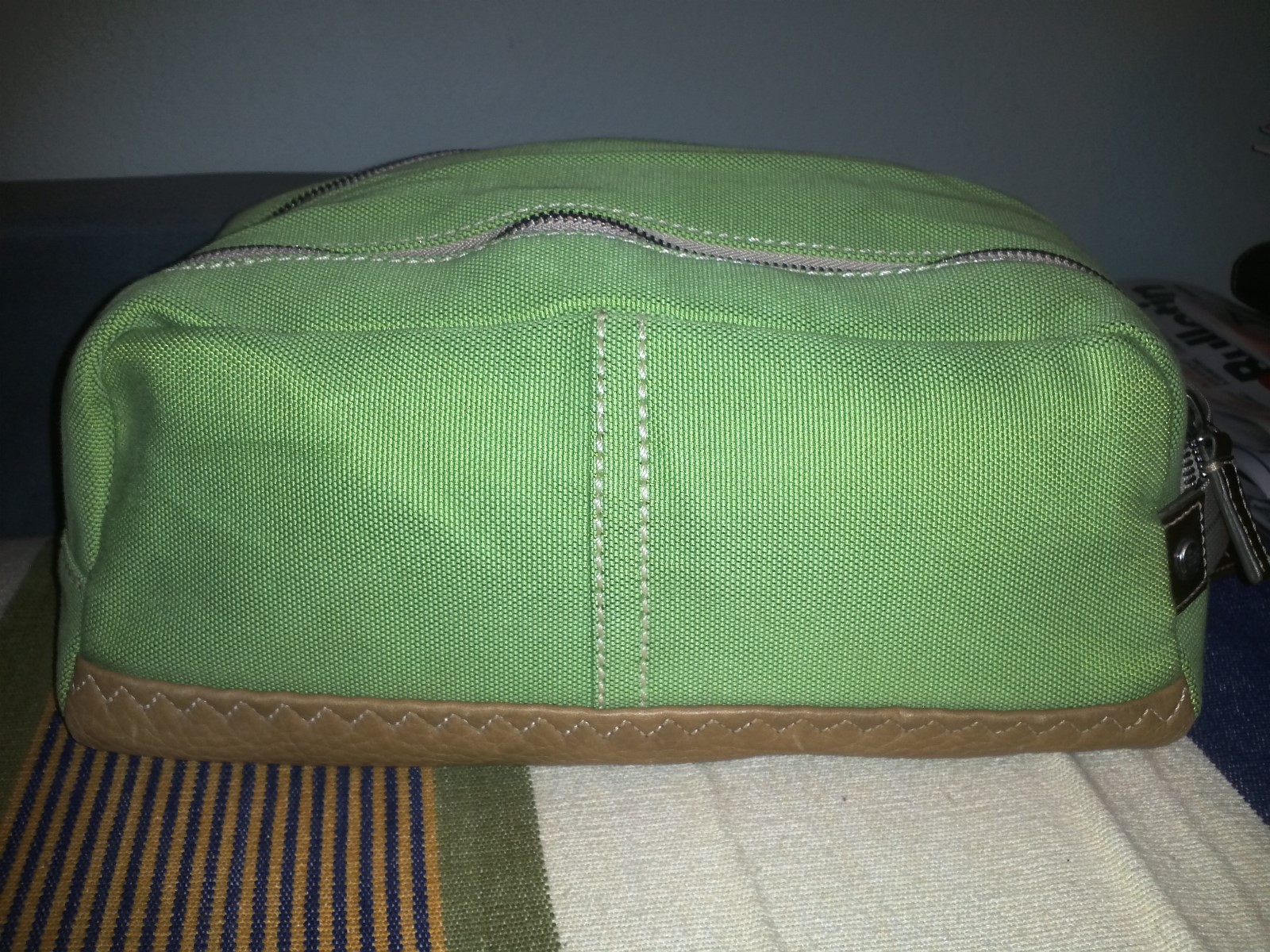 Coach Green Canvas Leather Trim Toiletry Travel Bag