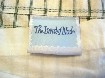 Twin Flat Sheet Land of Nod Green Cream Windowpane Check Plaid All Cotton Fabric