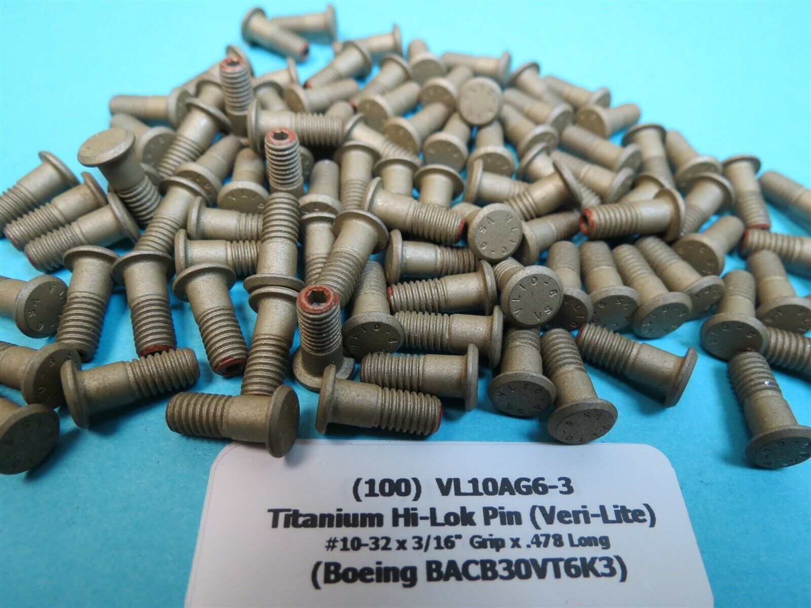 100) Titanium 3/16 10-32 x 3/16” Grip Hi-Lok Hi-Lite