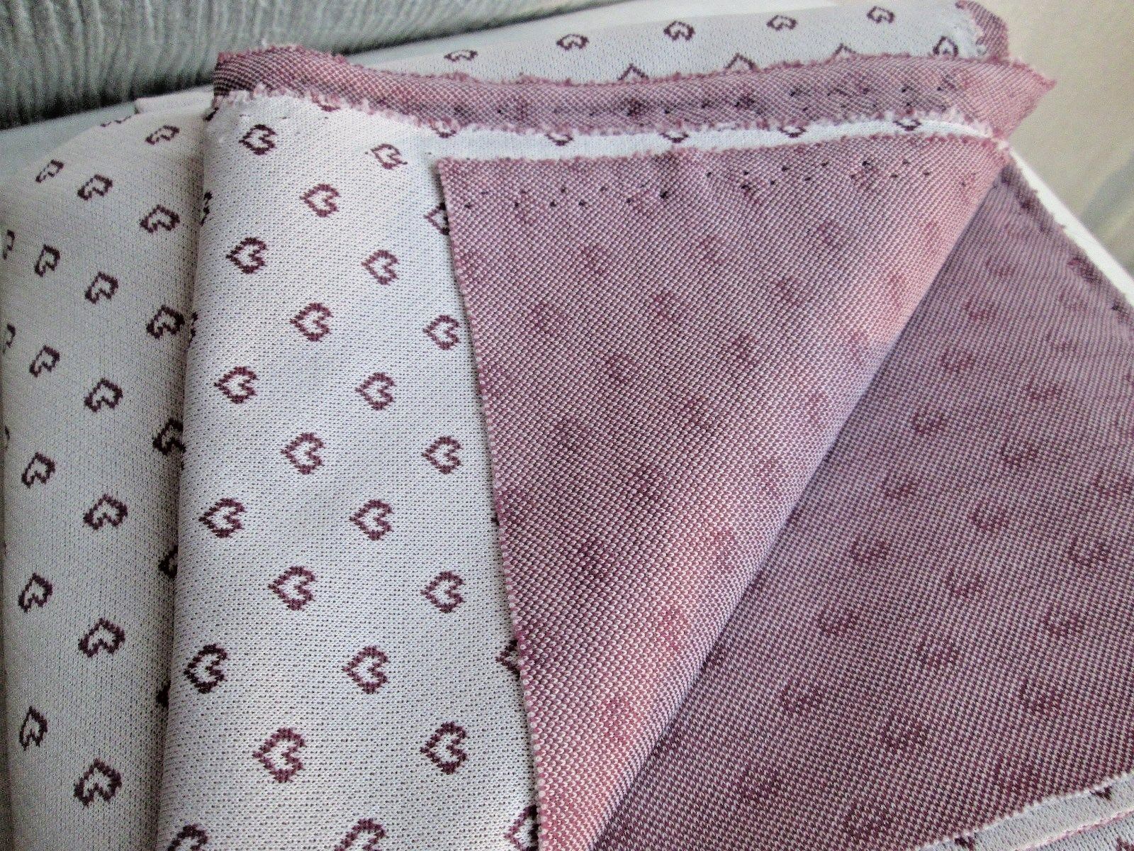 2 yrds 59 wide Vintage Double Knit Polyester Fabric Pink HEARTS Mod Hippie