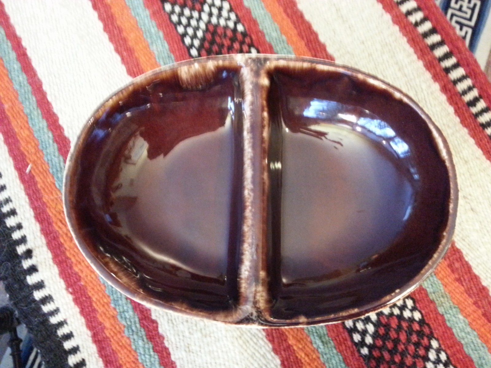 McCoy Brown Drip Kathy Kale Ceramic Divided Serving Bowl