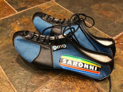 Vintage NOS New Detto Saronni Art. 88 Blue Leather Cycling Shoes 38 + Cleats