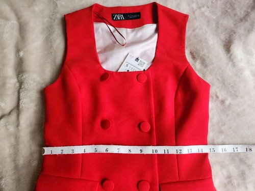 Pre-owned Zara Set  Lined Button Vest Sz S + Straight Leg Pants Slit M Red