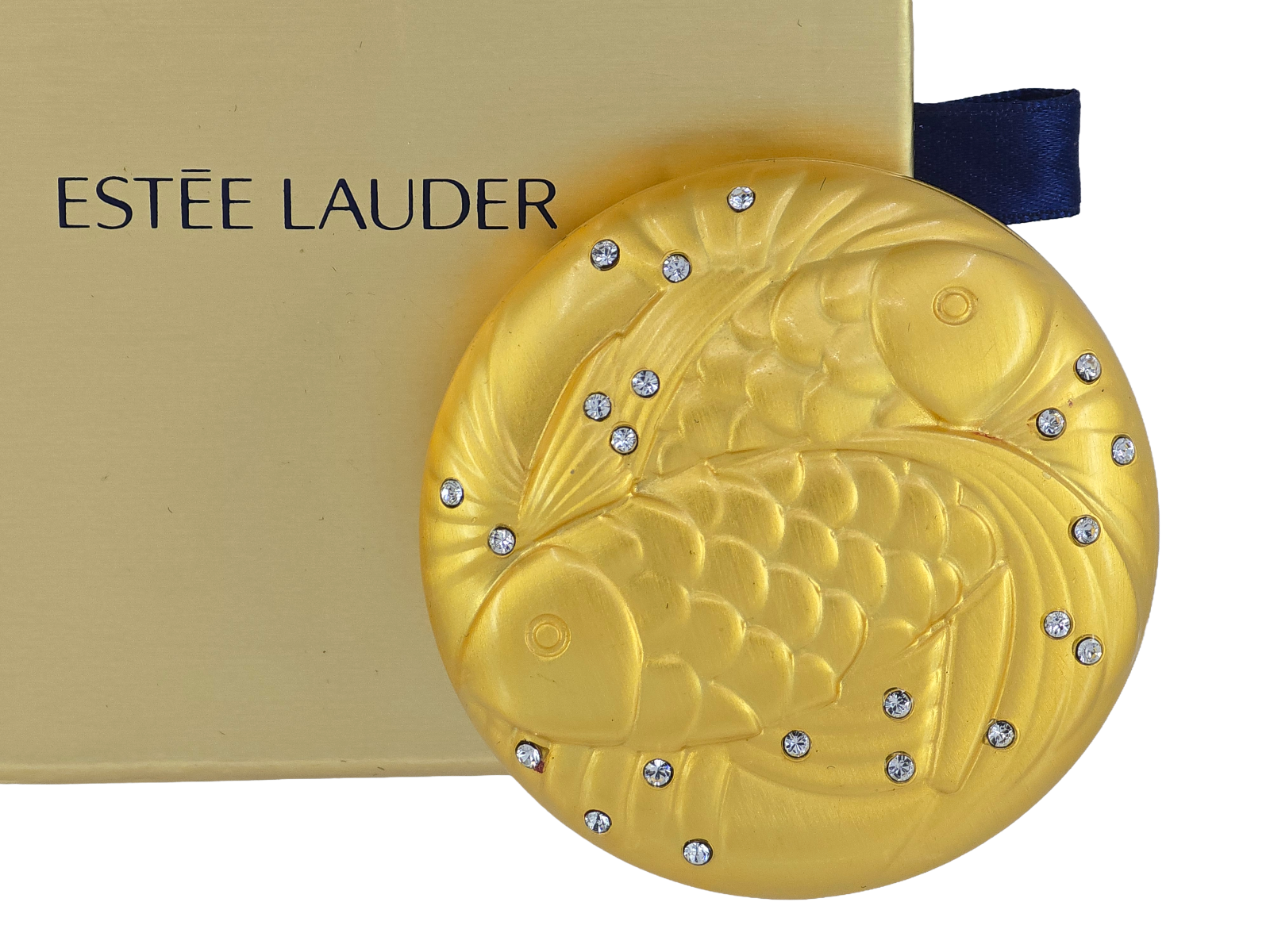 VTG ESTEE LAUDER PISCES ZODIAC SIGN TANSLUCENT PRESSED POWDER COMPACT # 6 + BOX