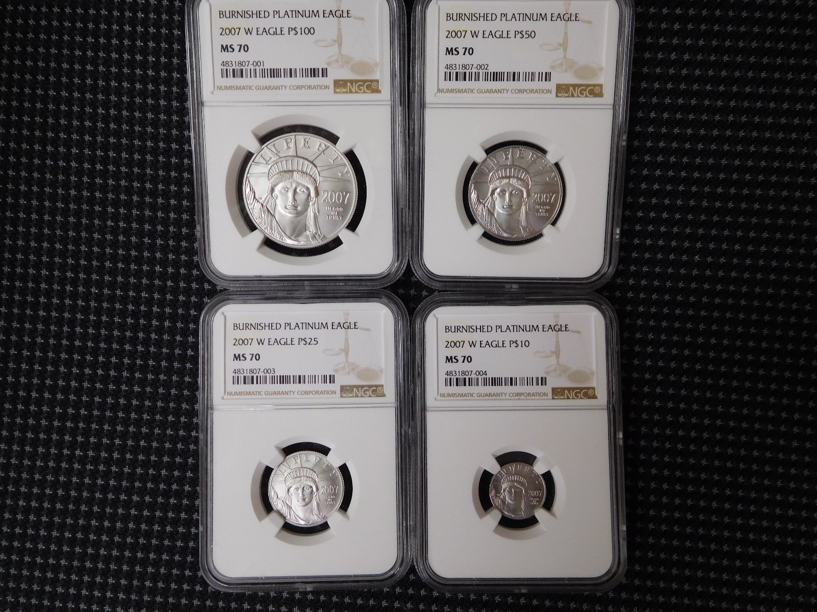 2007-W BURNISHED PLATINUM EAGLE SET  $100, $50, $25, $10  NGC MS70  Box / COA