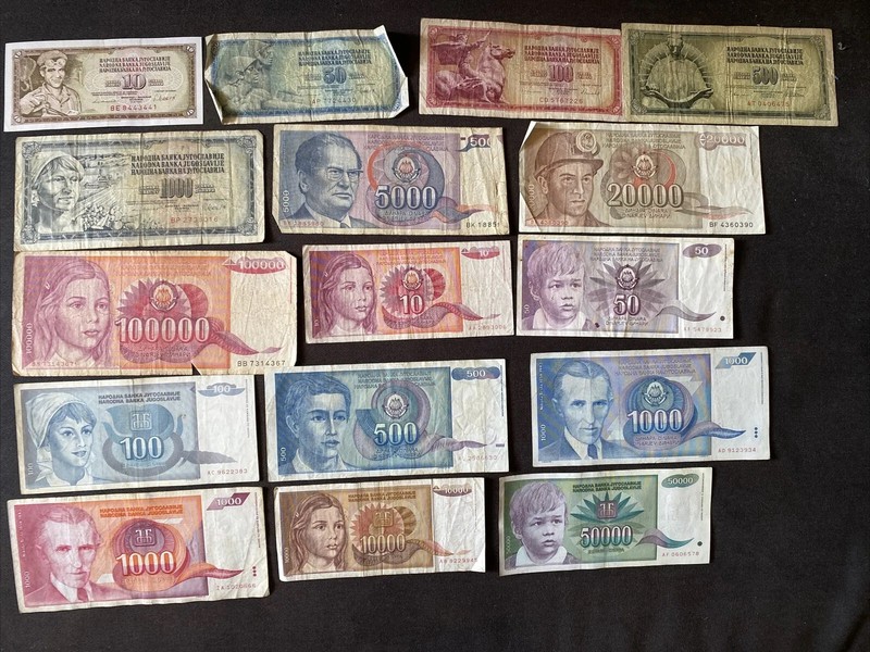 Jugoslawien Dinar 26 Banknoten 1991-1993 Inflationsgeld Jugoslavija Yugoslav
